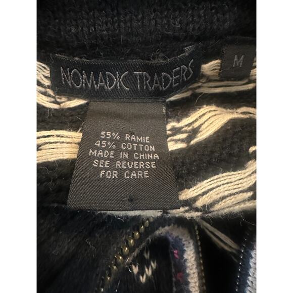 Nomadic Traders Full Zip Cardigan Sweater Red White Black Ramie Cotton Medium - Picture 15 of 16